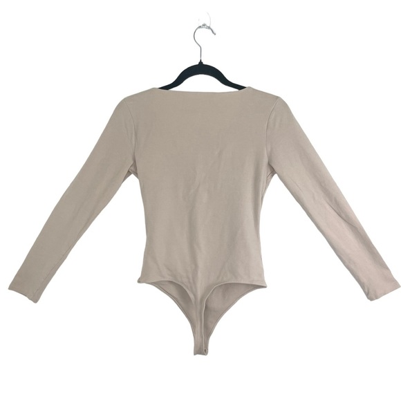 Abercrombie & Fitch Bodysuit, Small, Neutral Nude Tan Beige, Tie Front, Keyhole - Picture 6 of 7